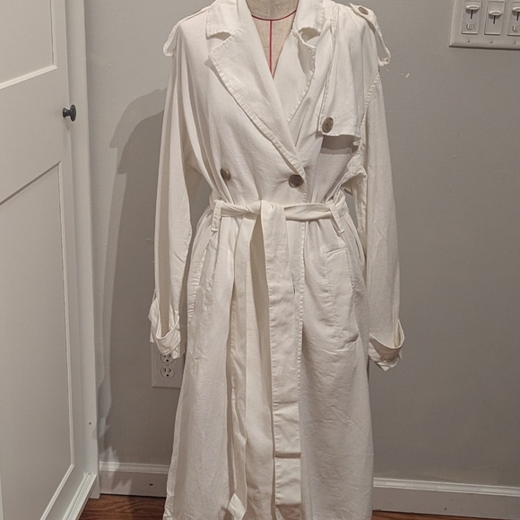 NWOT Women's Linen Blend White Trench Coat Size XXL Lightweight - Picture 4 of 10